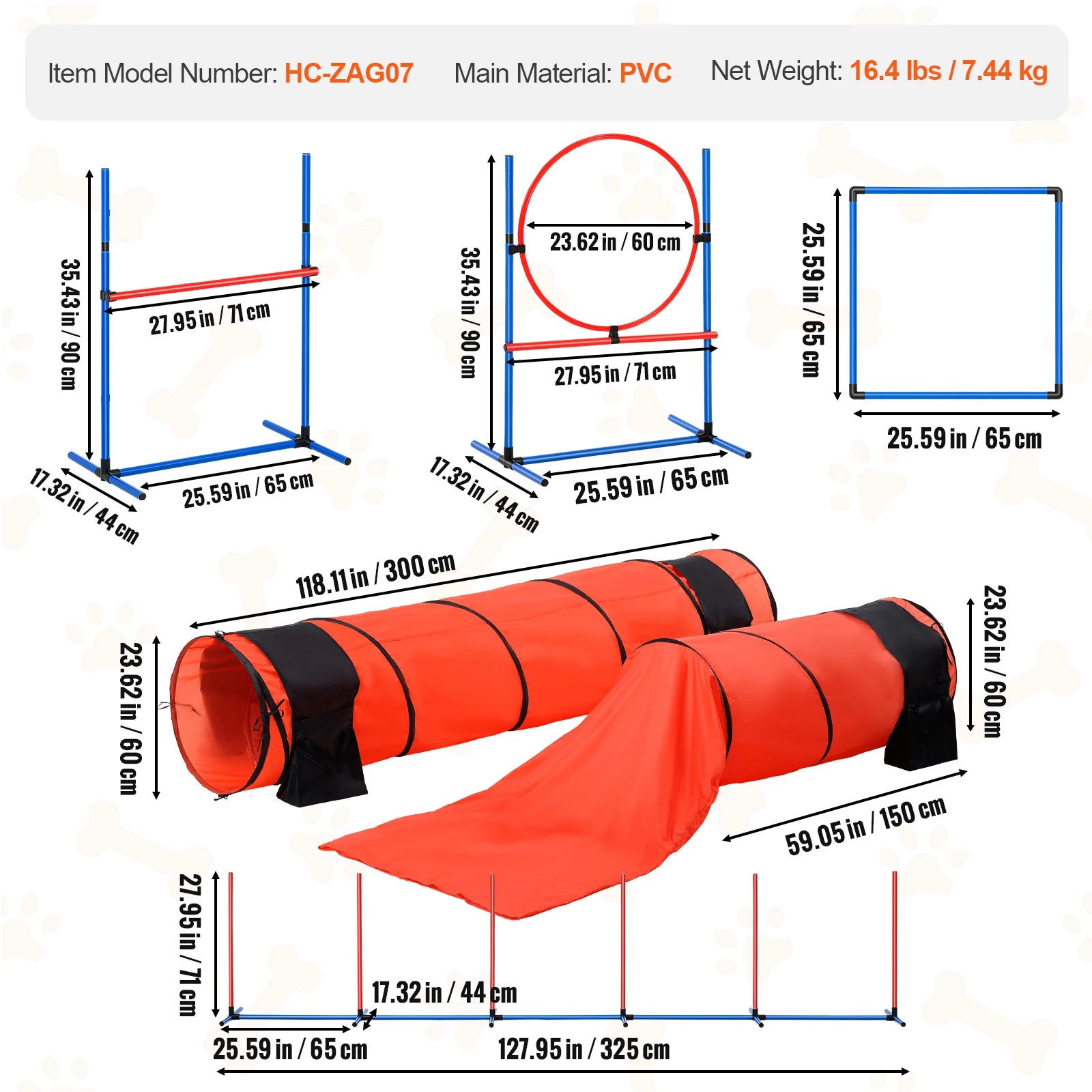 Dog Agility Training Equipment 4 PCS Set with Adjustable High