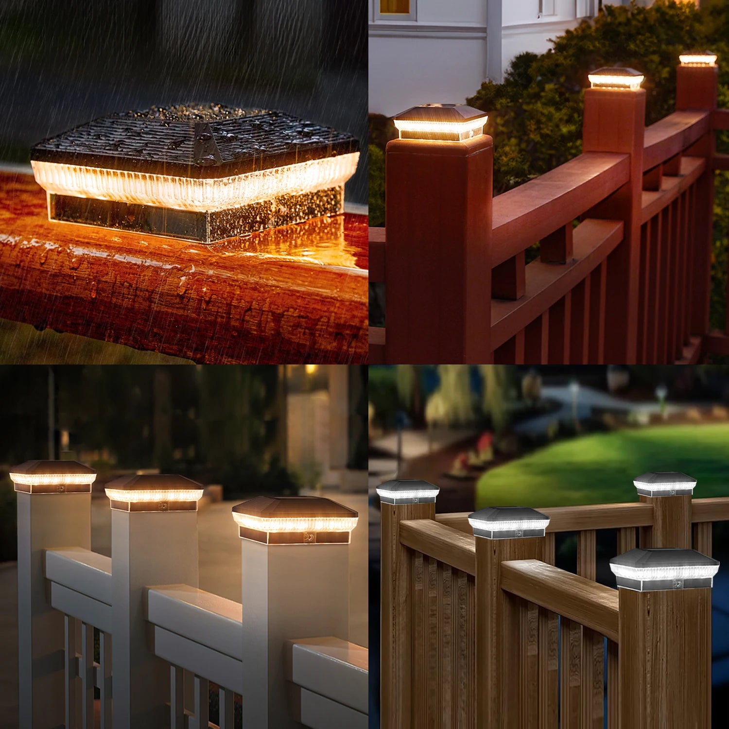 6 Pack 4x4 LED Solar Post Lights Outdoor 3 Modes