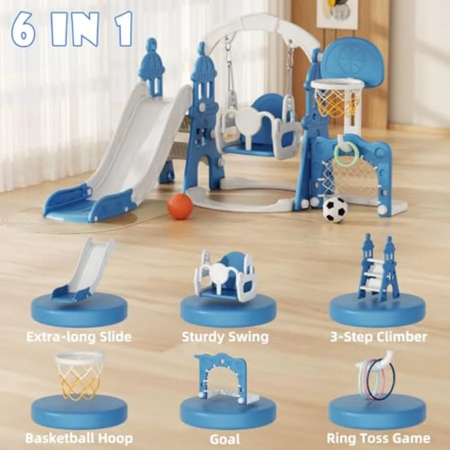 6-in-1 Toddler Slide and Swing Set Outdoor Indoor