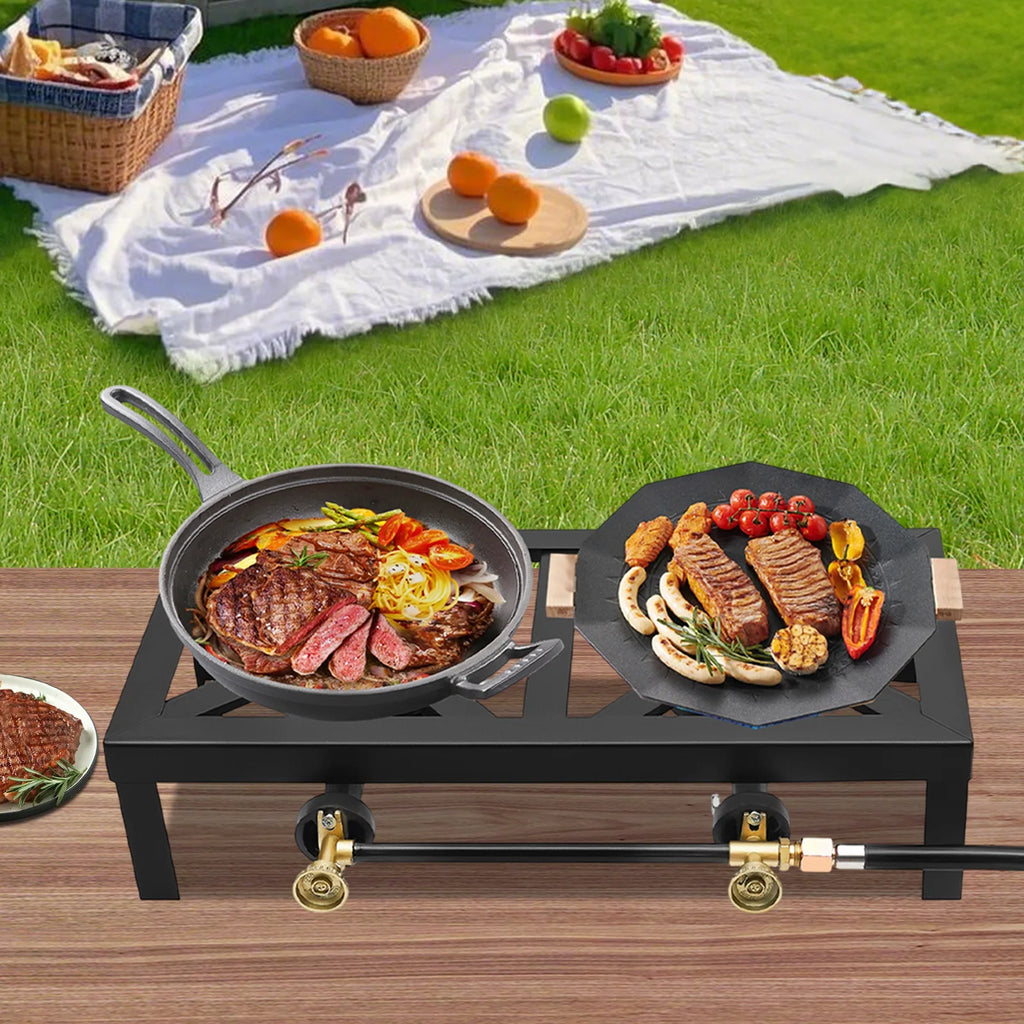 Portable Double Burner Outdoor Gas Stove Propane Cooker