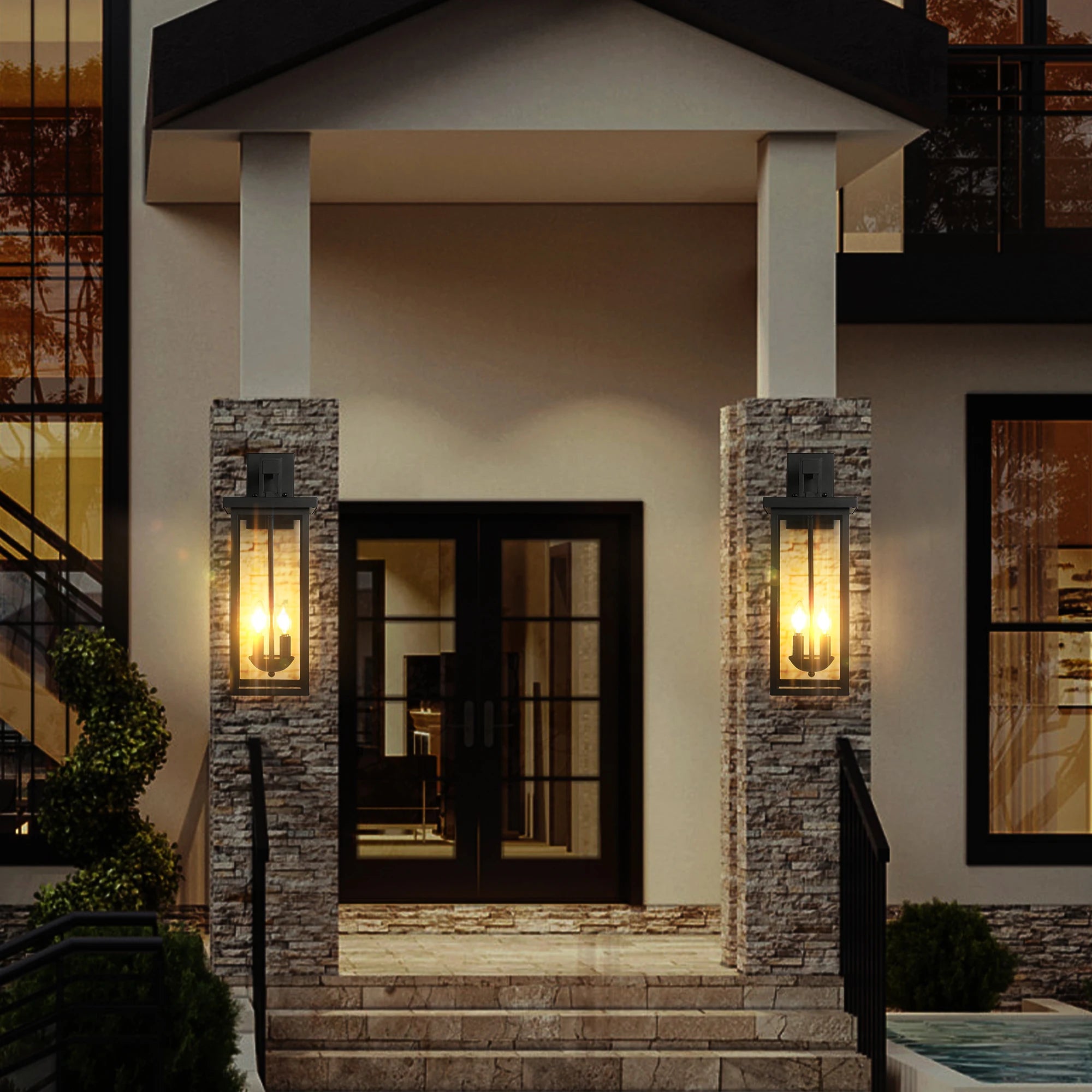 22"(H) Outdoor Wall Lantern with Dusk to Dawn Sensor