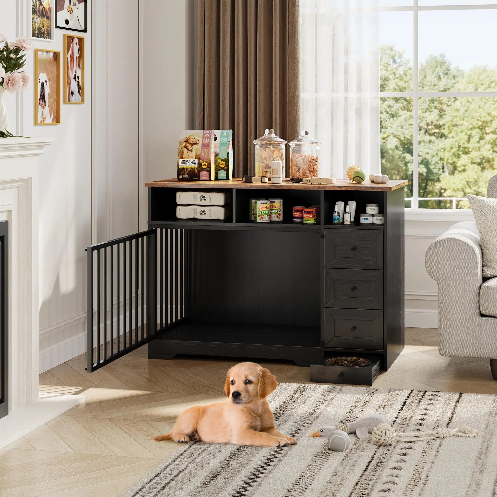 48 Inch Large Farmhouse Wooden Dog Crate Furniture