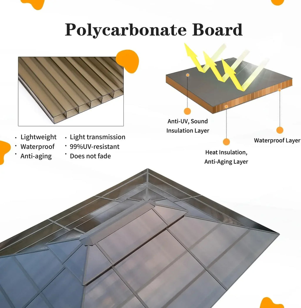 10'x13' Hardtop Gazebo, Outdoor Polycarbonate Double Roof Canopy