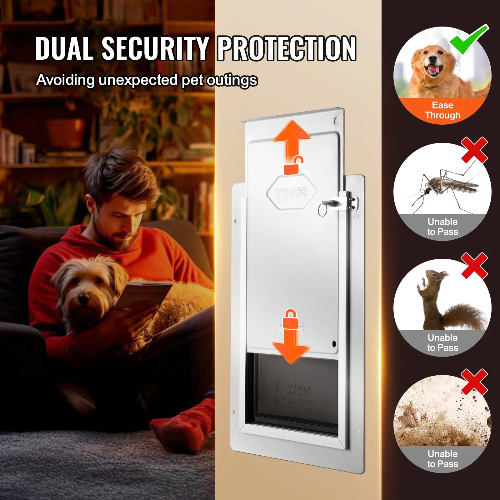 Pet Door Metal Frame with Lock and 3-Flap System