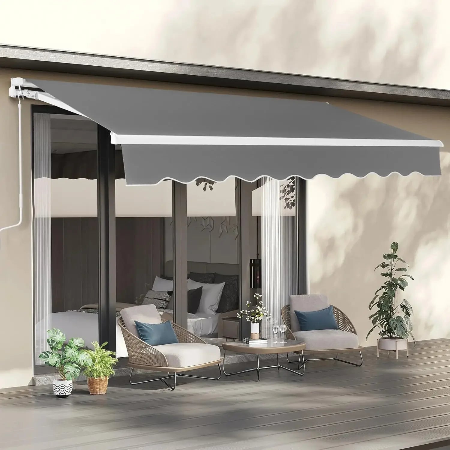 12' x 10' Retractable Awning for Patio with Manual Crank Handle
