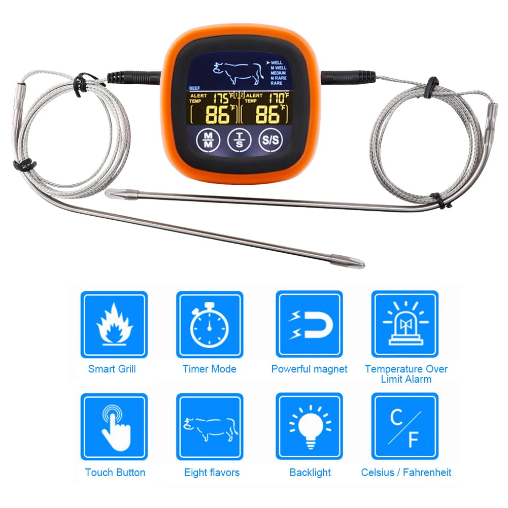 Digital Kitchen Thermometer with 2 Probe Touch Screen With Timer
