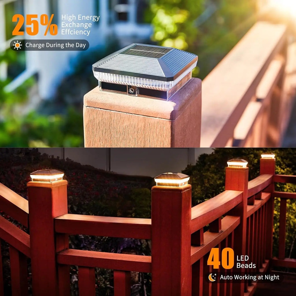 6 Pack 4x4 LED Solar Post Lights Outdoor 3 Modes