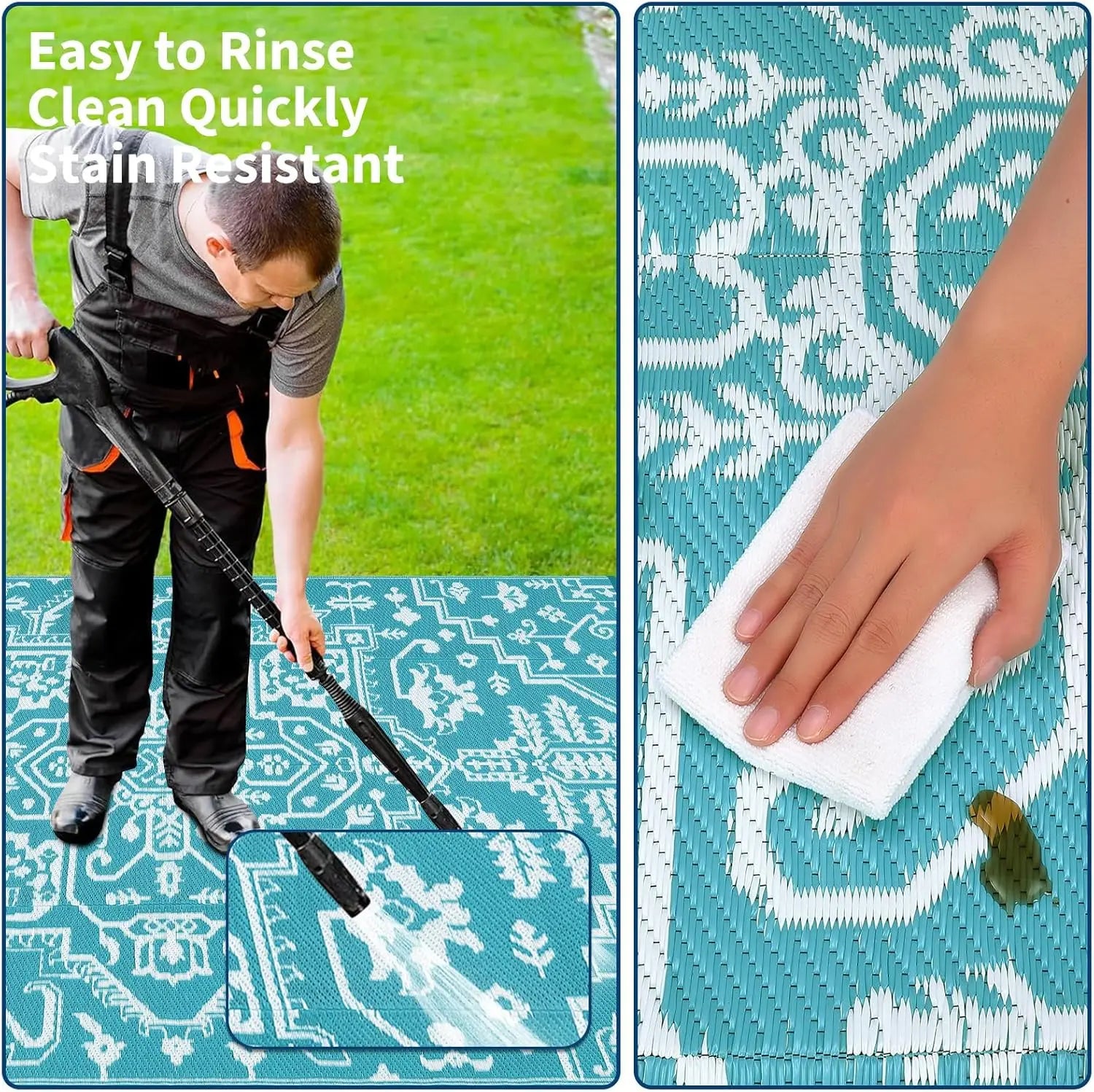 Waterproof Outdoor Area Rug Stain-Resistant Plastic Straw Carpet