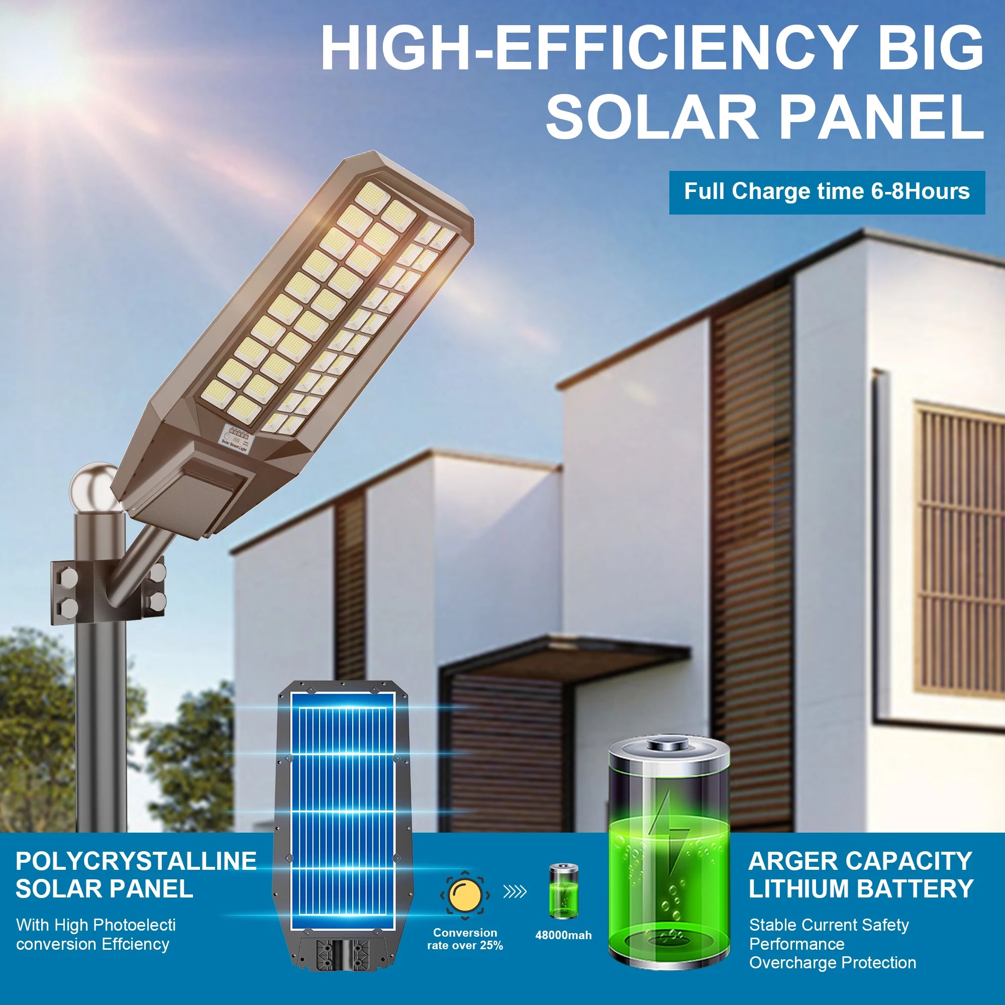 Outdoor solar light 8000W LED waterproof motion sensor street light