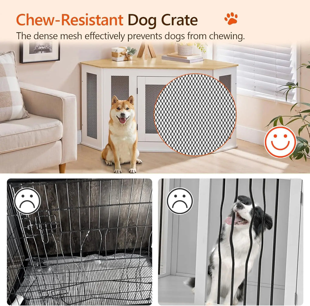 Corner Dog Crate Furniture, Wooden Kennel End Table