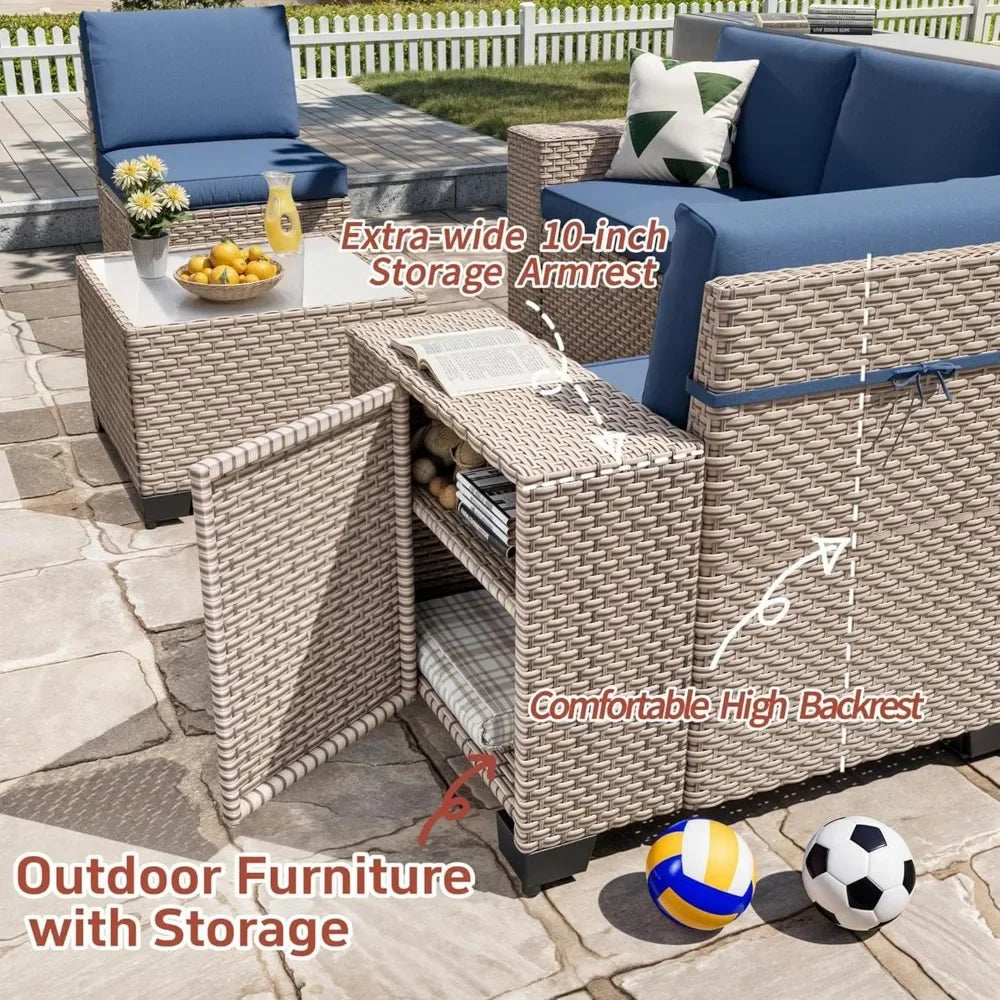 13 Piece Outdoor Wicker Patio Set, High Back Sofa Chairs