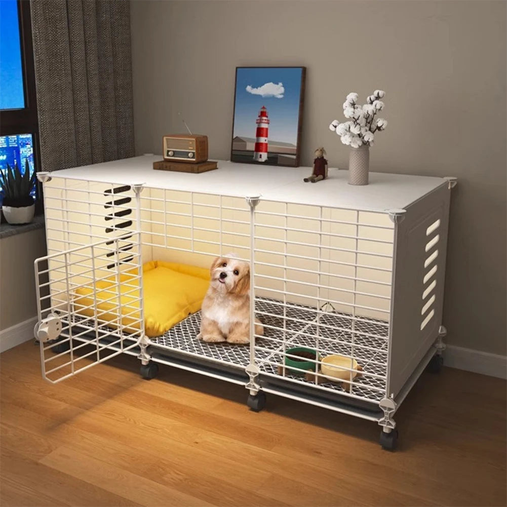 Dog Cage Crate with Wheels & Tray Indoor Dog House
