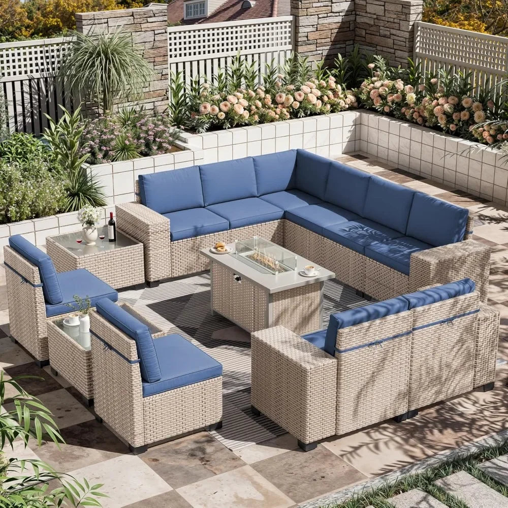 13 Piece Outdoor Wicker Patio Set, High Back Sofa Chairs