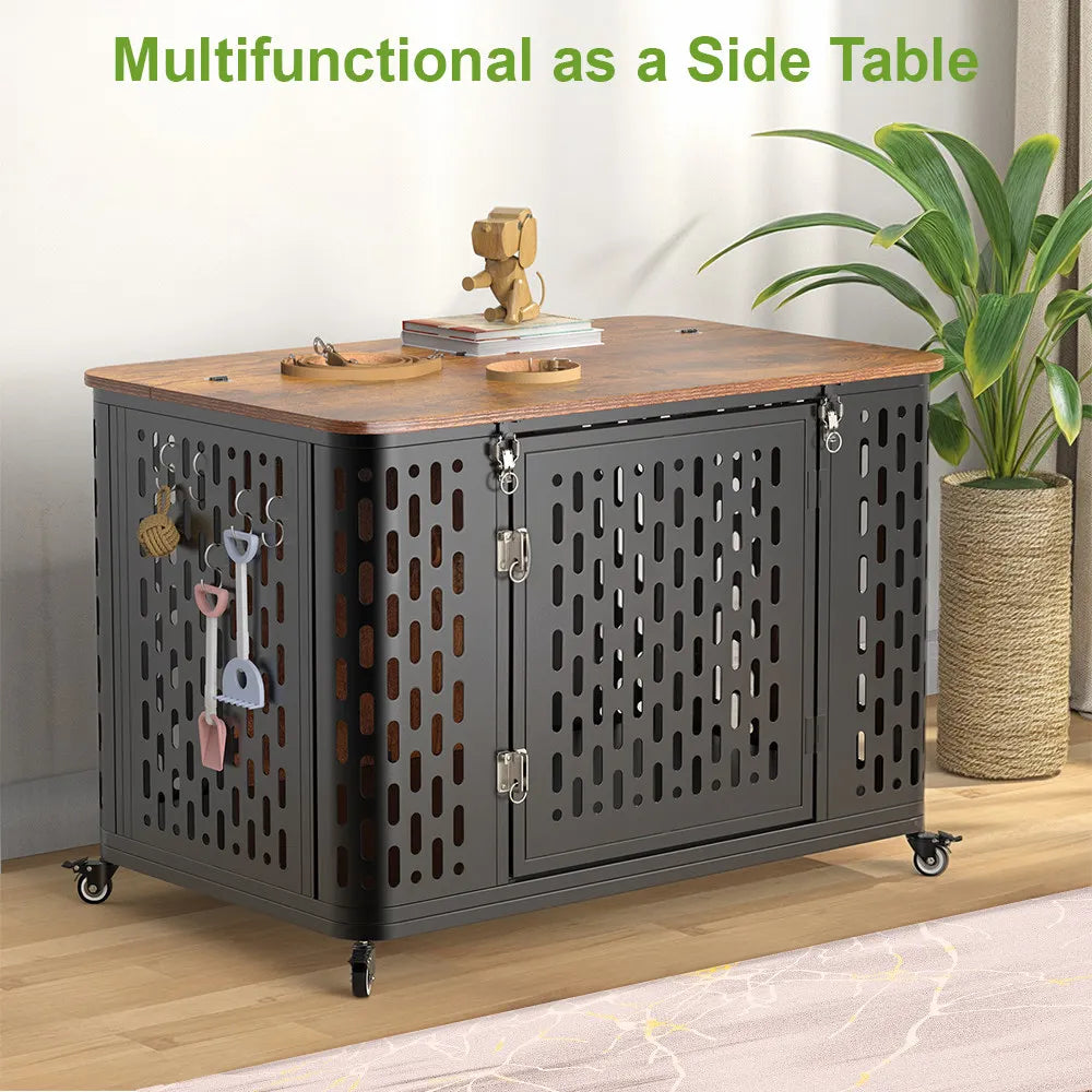 Dog Crate Pet Furniture with Cushion Wood Dog Kennel