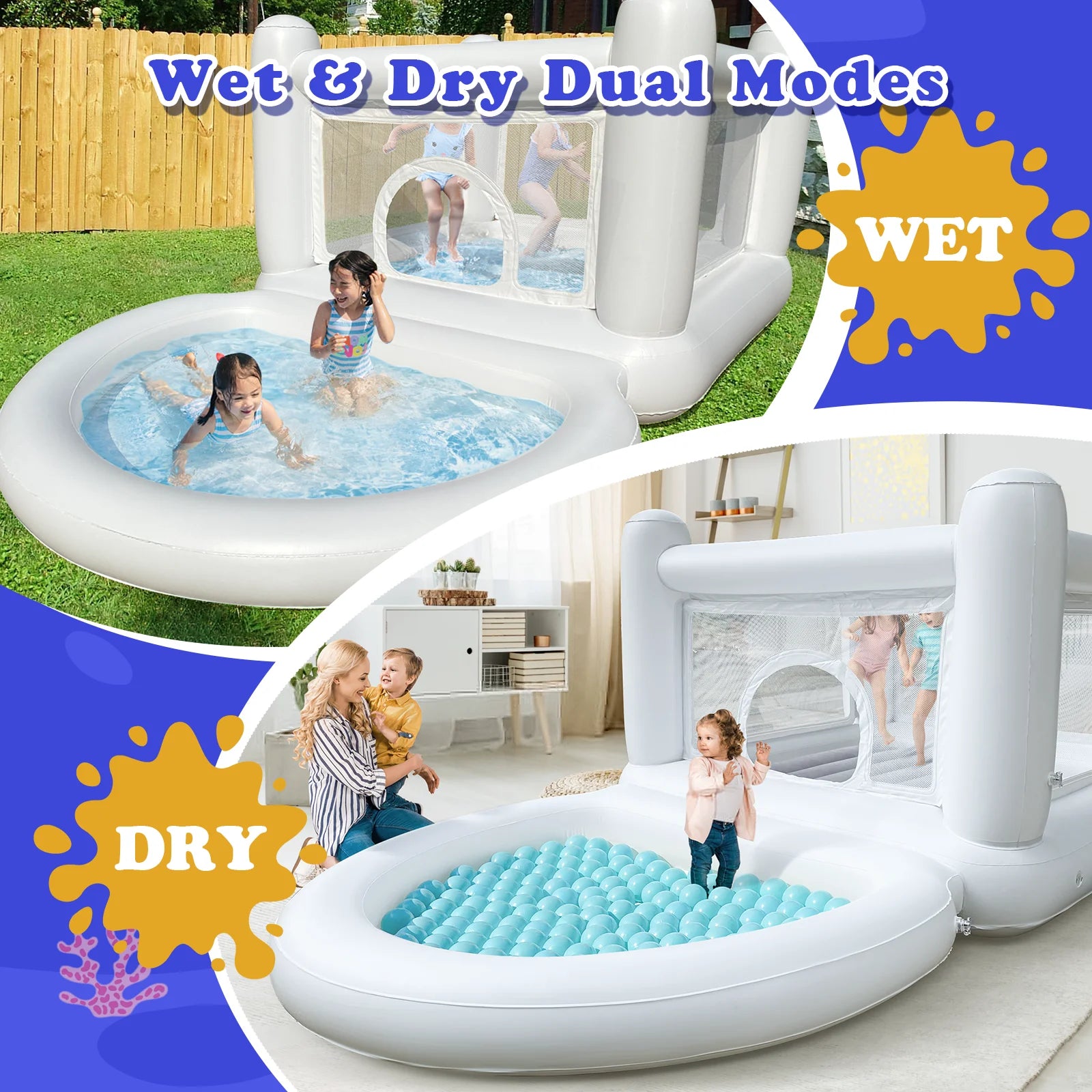 White Bounce House with Pump Kids Ball Pit