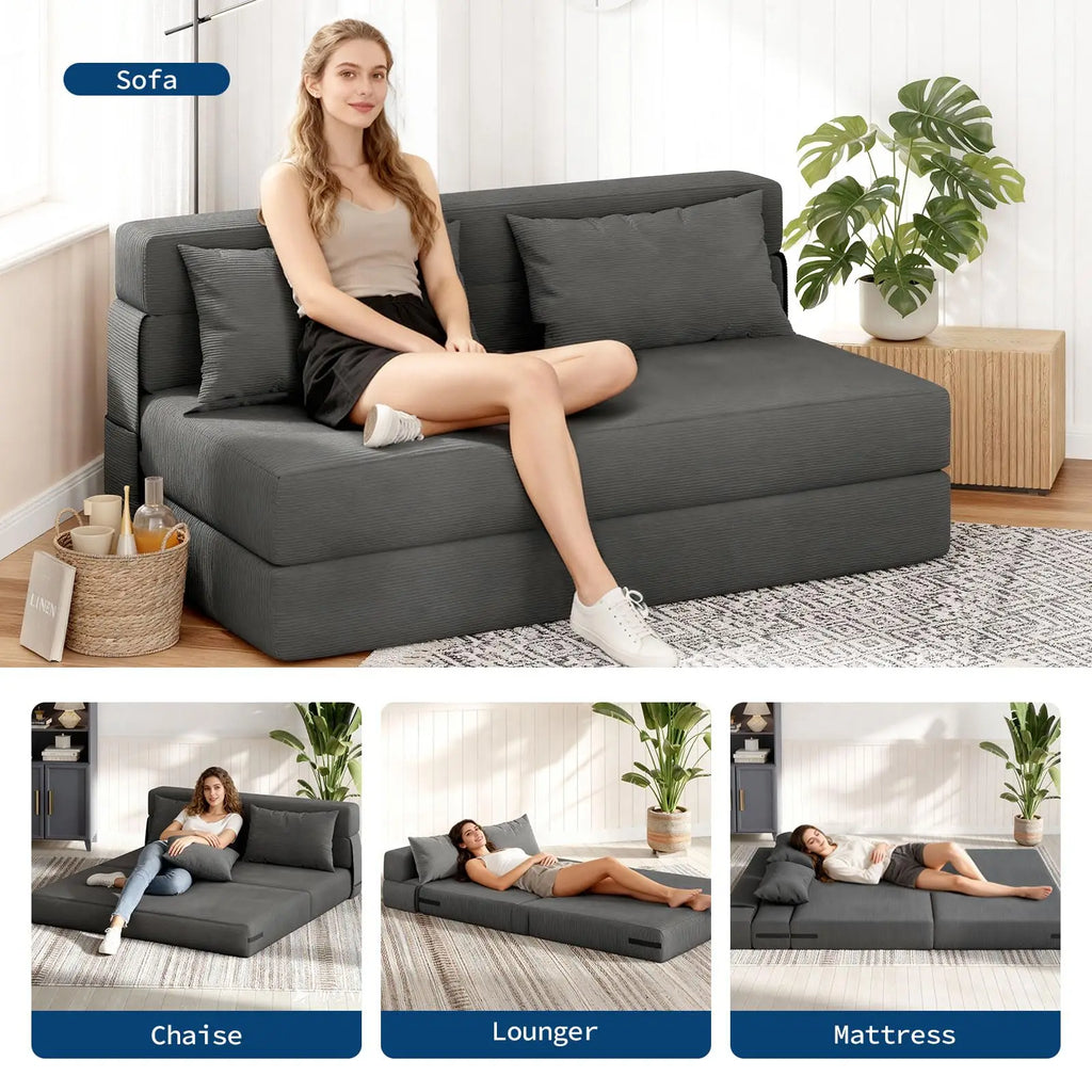 4-in-1 Folding Sofa Bed Convertible Sleeper Soft Corduroy Loveseat
