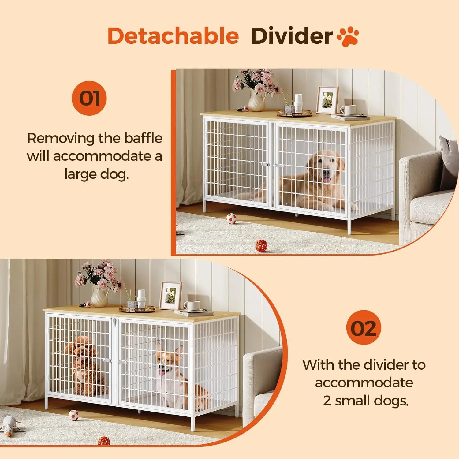 Double Dog Crate Furniture with Removable Divider
