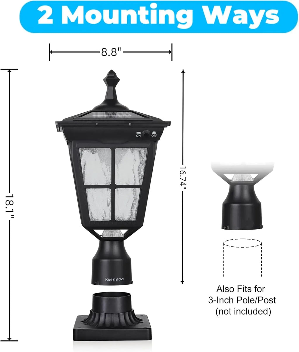 LED Solar Post Light, 3' Fitter Base Outdoor Pole Mount