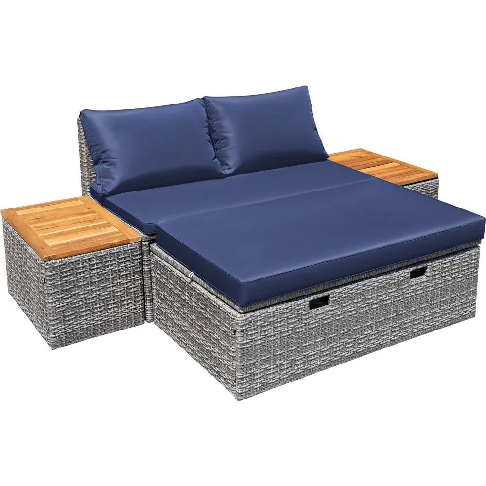 Patio Outdoor Day Bed Multifunctional Rattan Lounge Bed