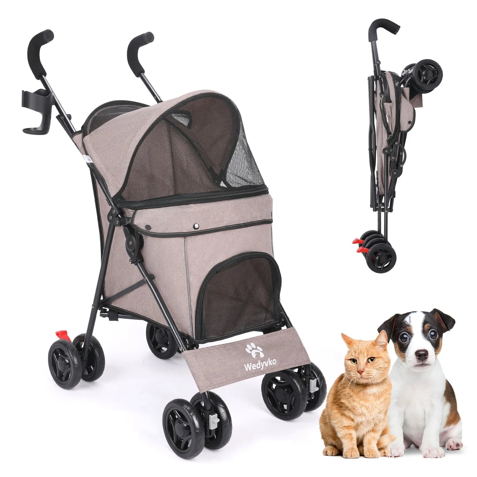 4 Wheels Puppy Stroller Rotate with Brakes And Storage