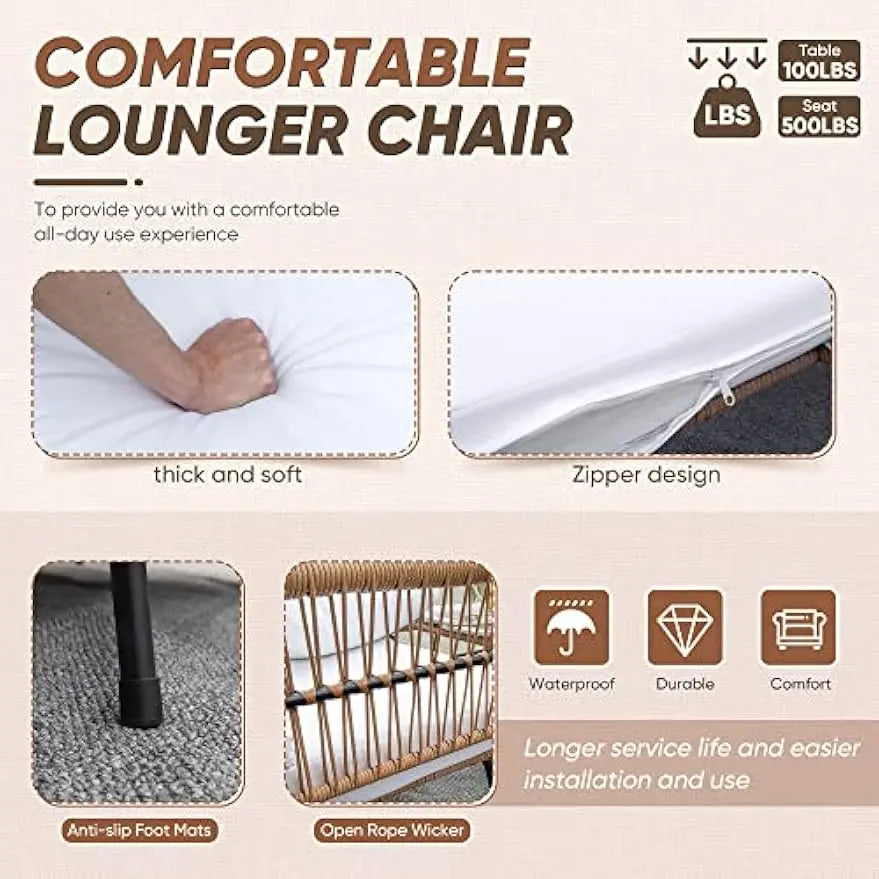 Outdoor L-Shaped Rope Sofa Set with Table & Cushions,