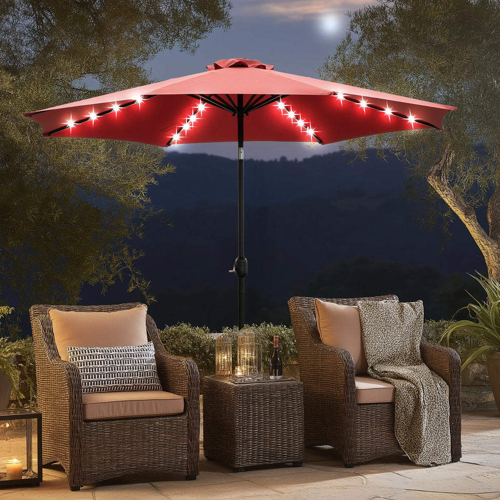 10FT Solar Patio Umbrella with 32 LED Light Outdoor Table Umbrella