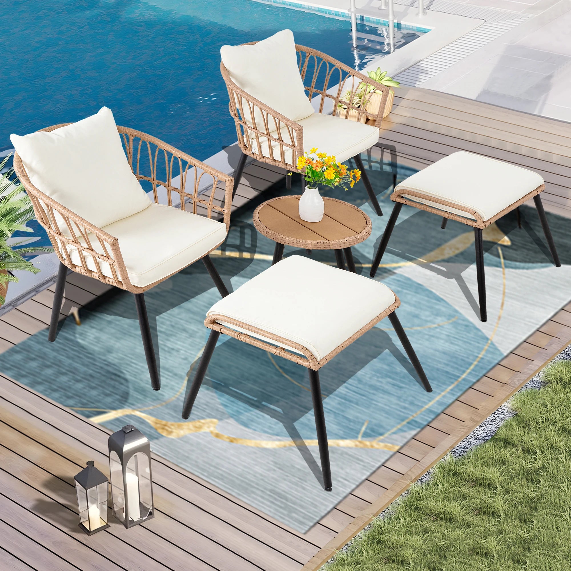 5 Piece Patio Furniture Set, Outdoor Wicker Small Bistro Set