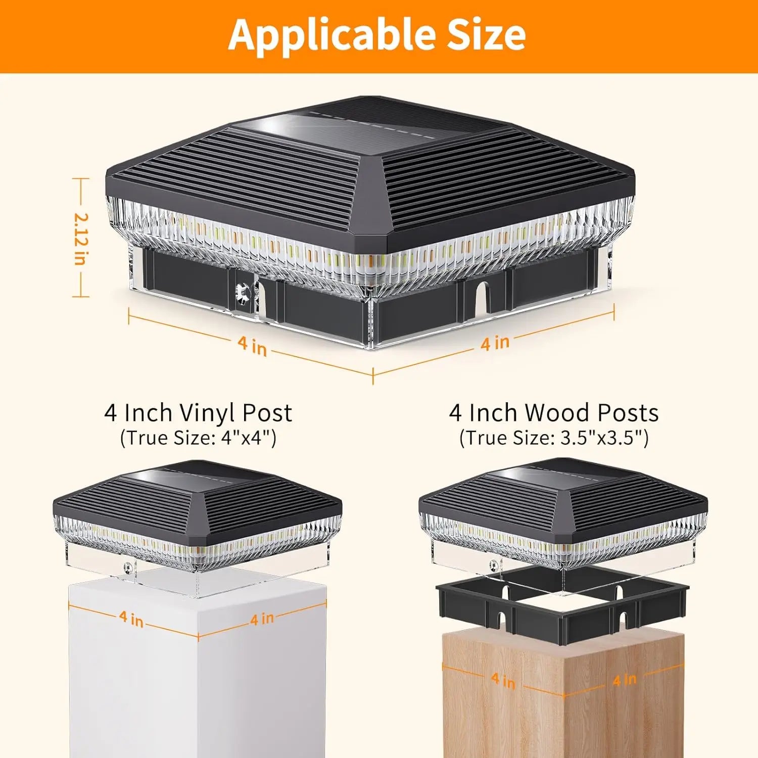 6 Pack 4x4 LED Solar Post Lights Outdoor 3 Modes