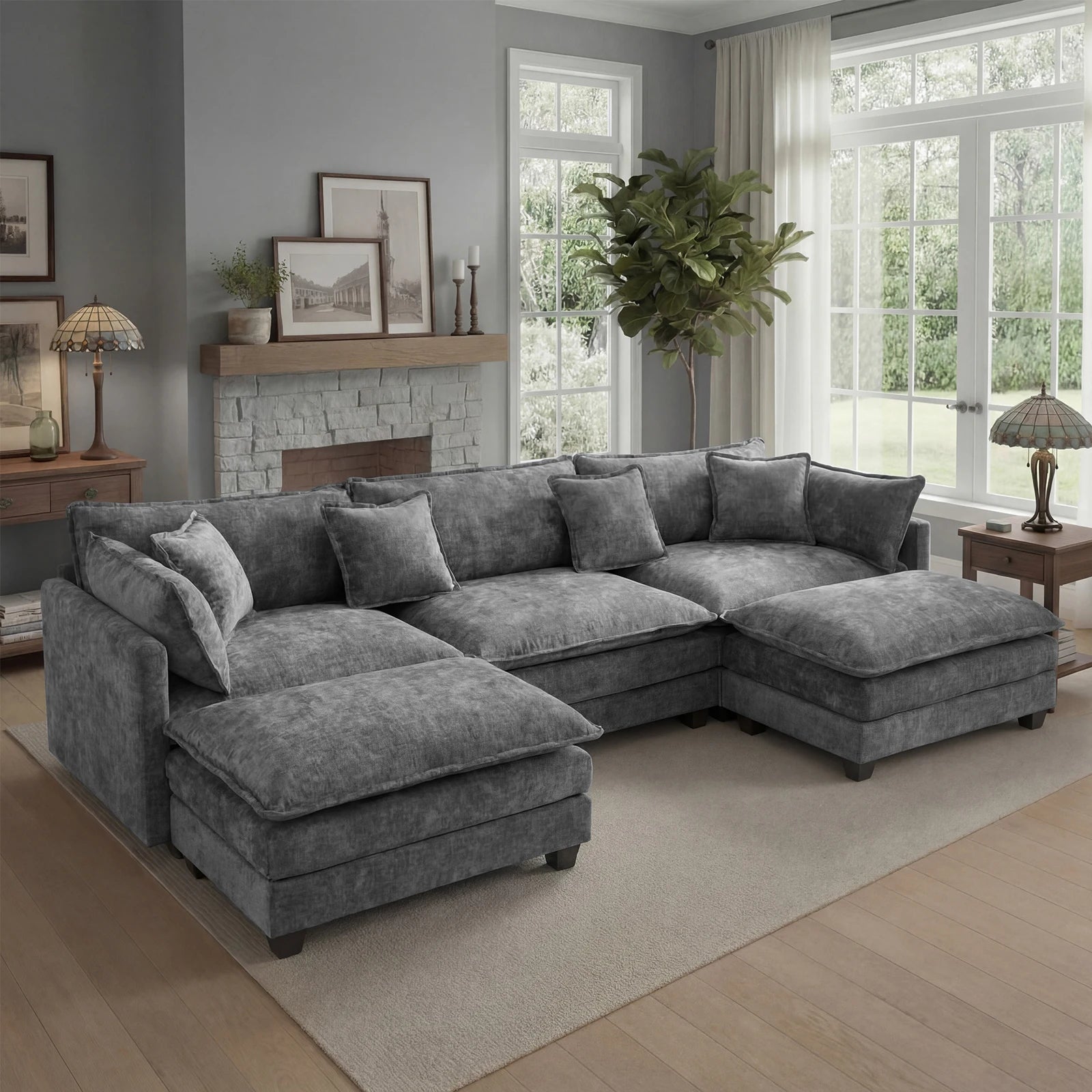 Modular Sectional Sofa with Ottoman, Comfy Cloud Couch
