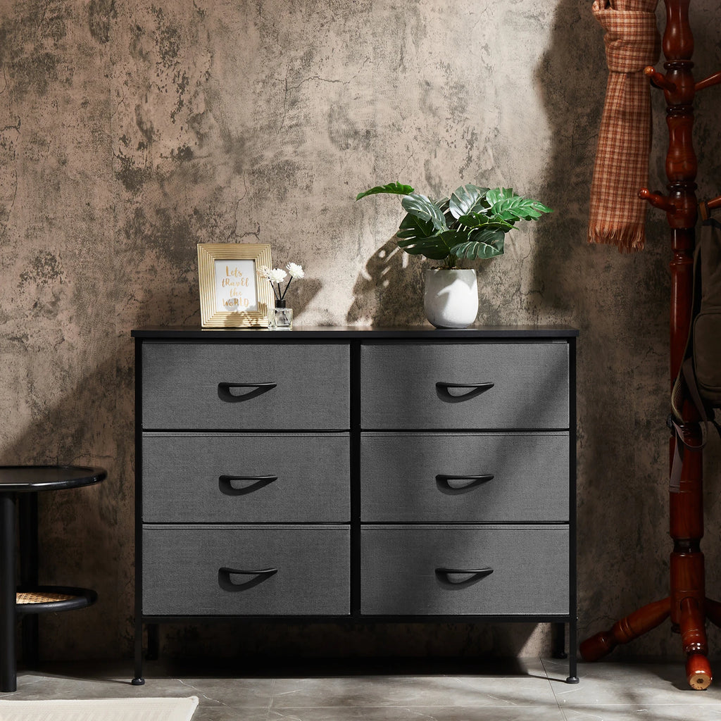 6 Fabric Drawers Nightstand For Bedroom Bedside Sofa Table