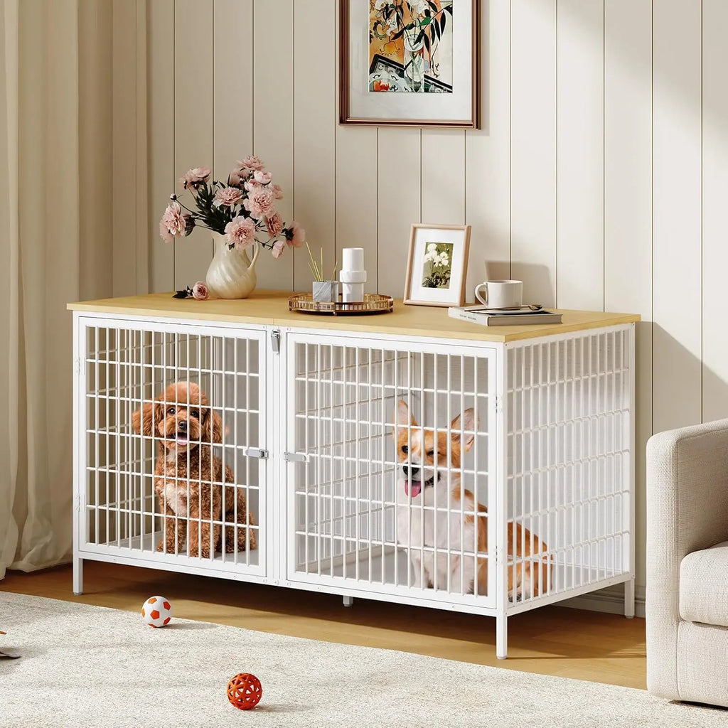 Double Dog Crate Furniture with Removable Divider