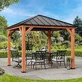Wood Gazebo 10' x 10'  with Galvanized Steel Hardtop Roof, Cedar Framed