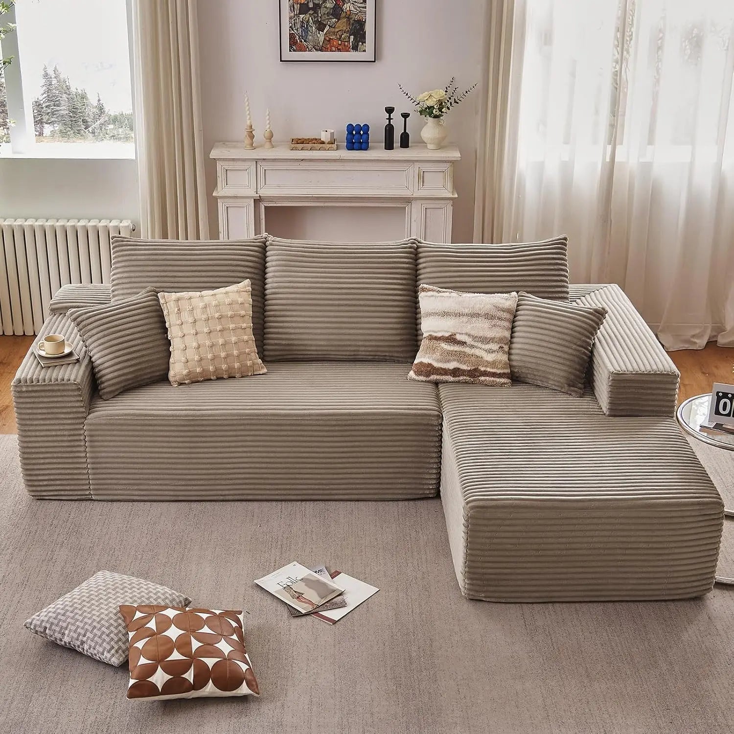 107'' Comfy L-Shaped Cloud Couch with Chaise Lounge