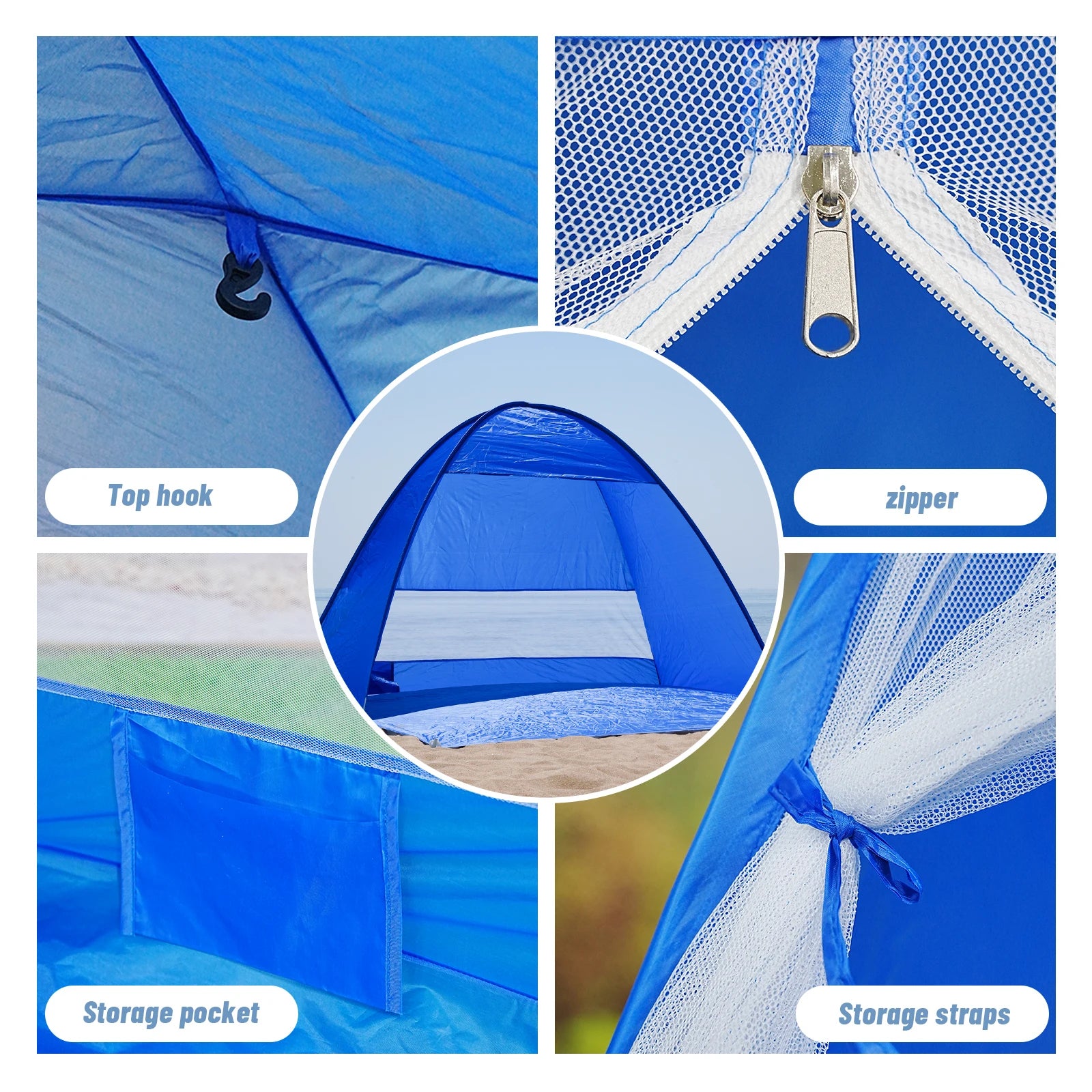 Pop-up beach tent with handbag compact folding design