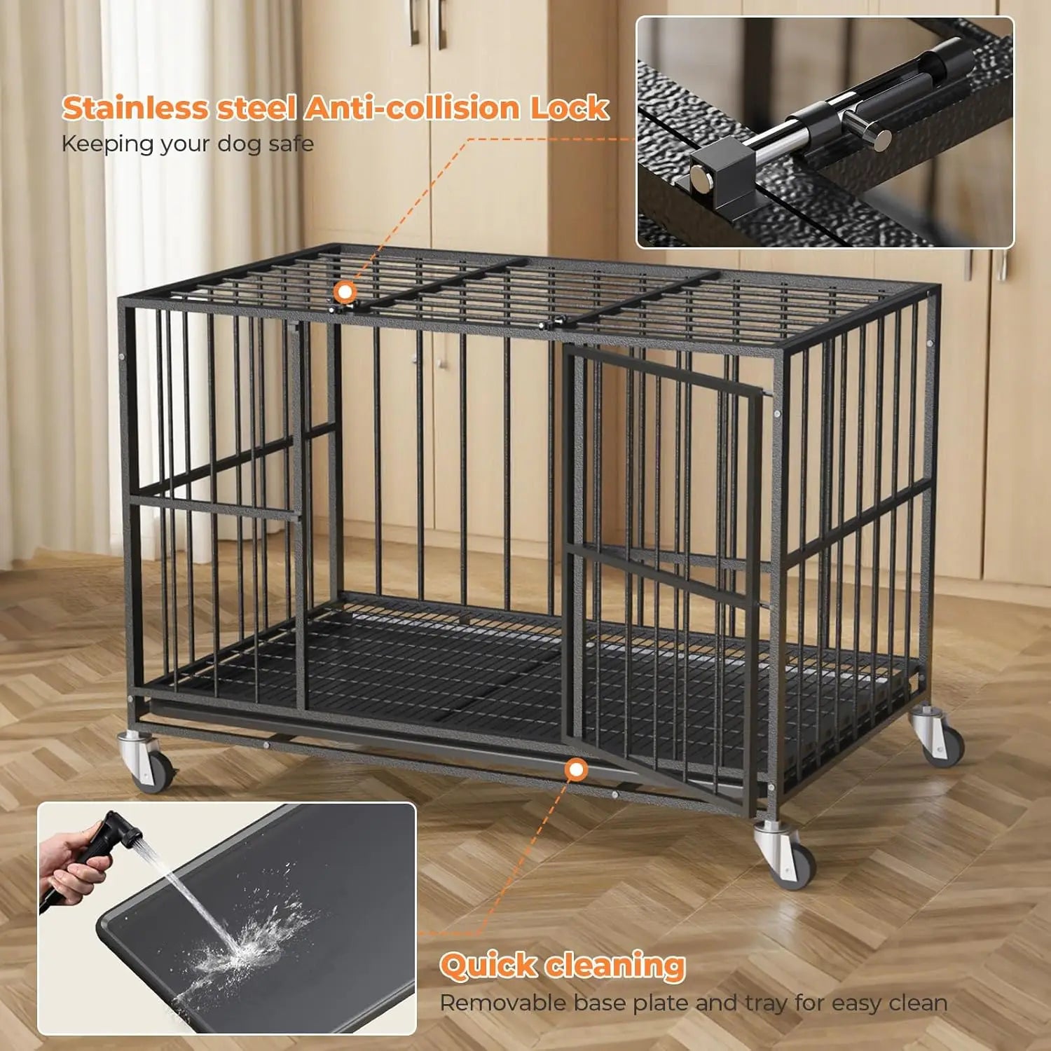 48 Inch Heavy Duty Dog Crate, Steel Escape Proof