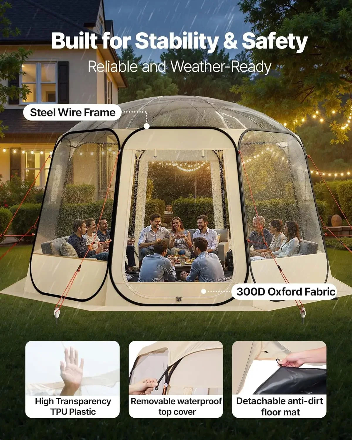 12x11.1Ft. Waterproof Outdoor UV-Resistant Clear Camping Tent