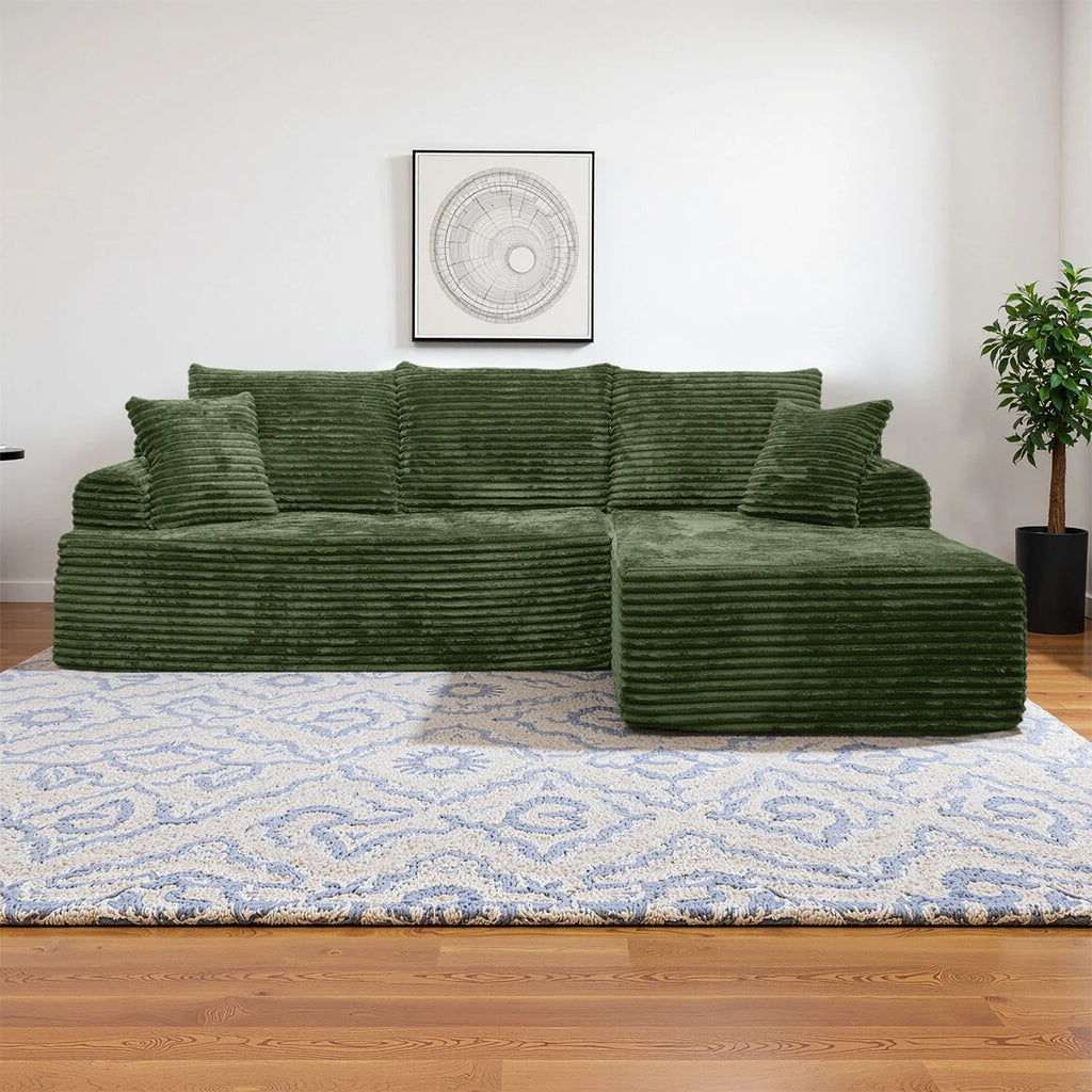 95" L-Shaped Sofa Chaise Rabbit Fleece Upholstery