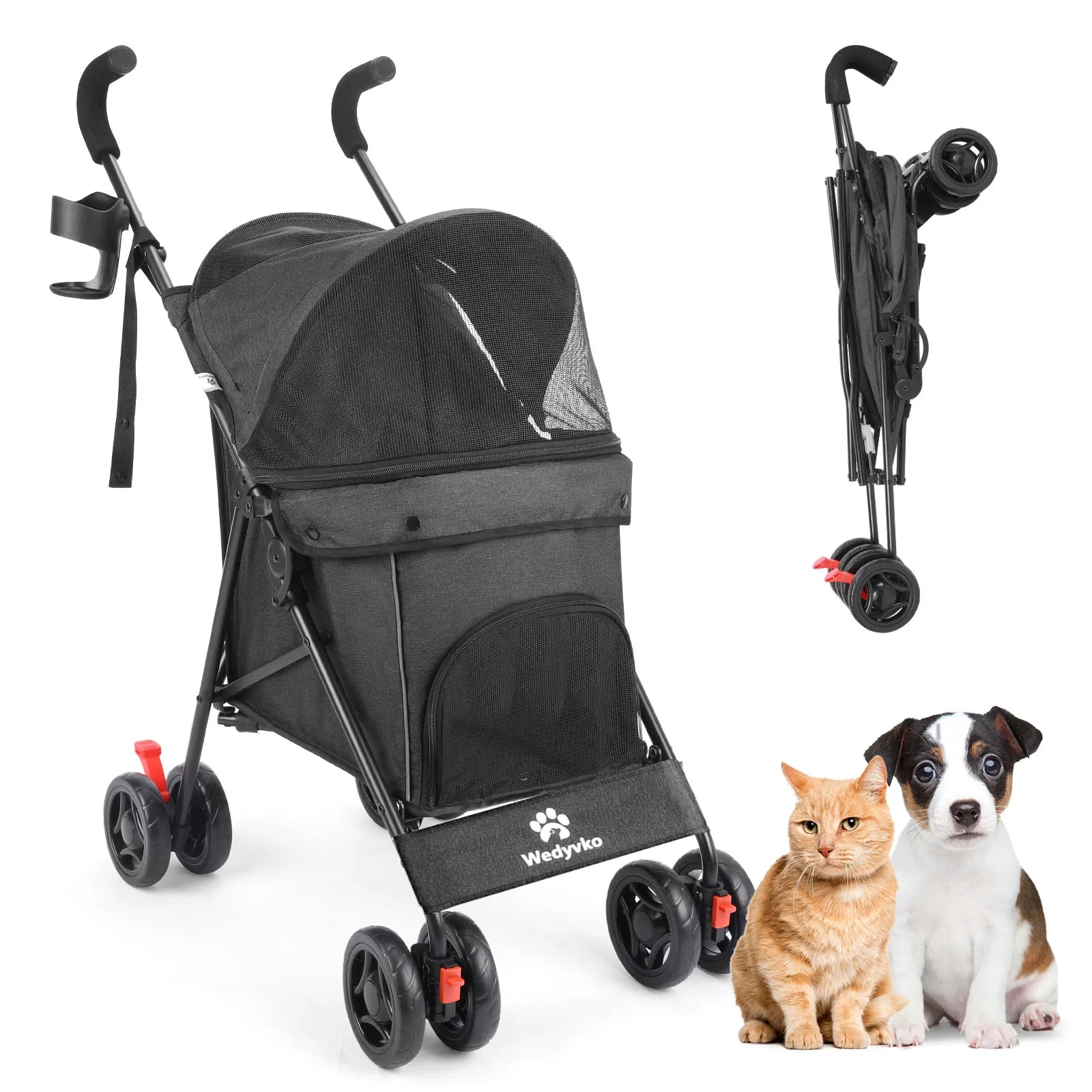 4 Wheels Puppy Stroller Rotate with Brakes And Storage