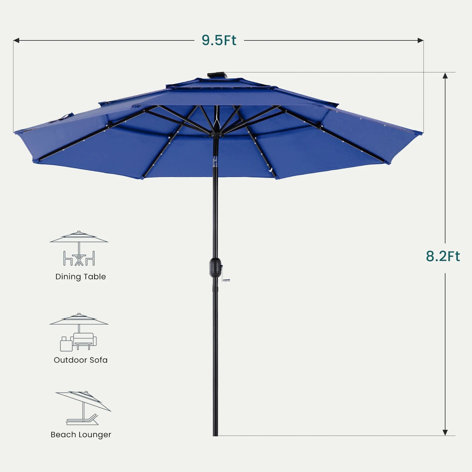 10FT 3-Tier Patio Outdoor Umbrella with Solar 32 LED Lights