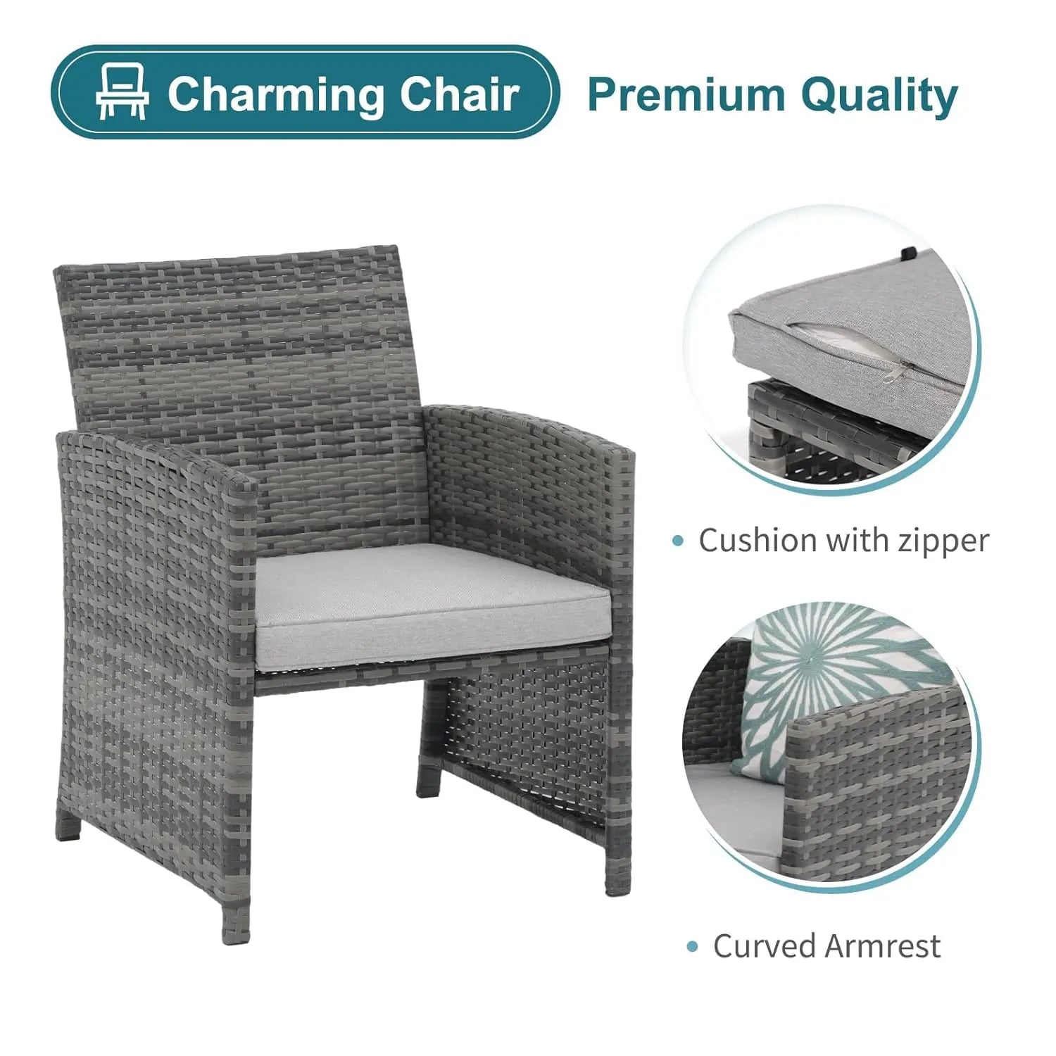 5 Piece Patio Set, Wicker Outdoor Conversation Chair and Ottoman