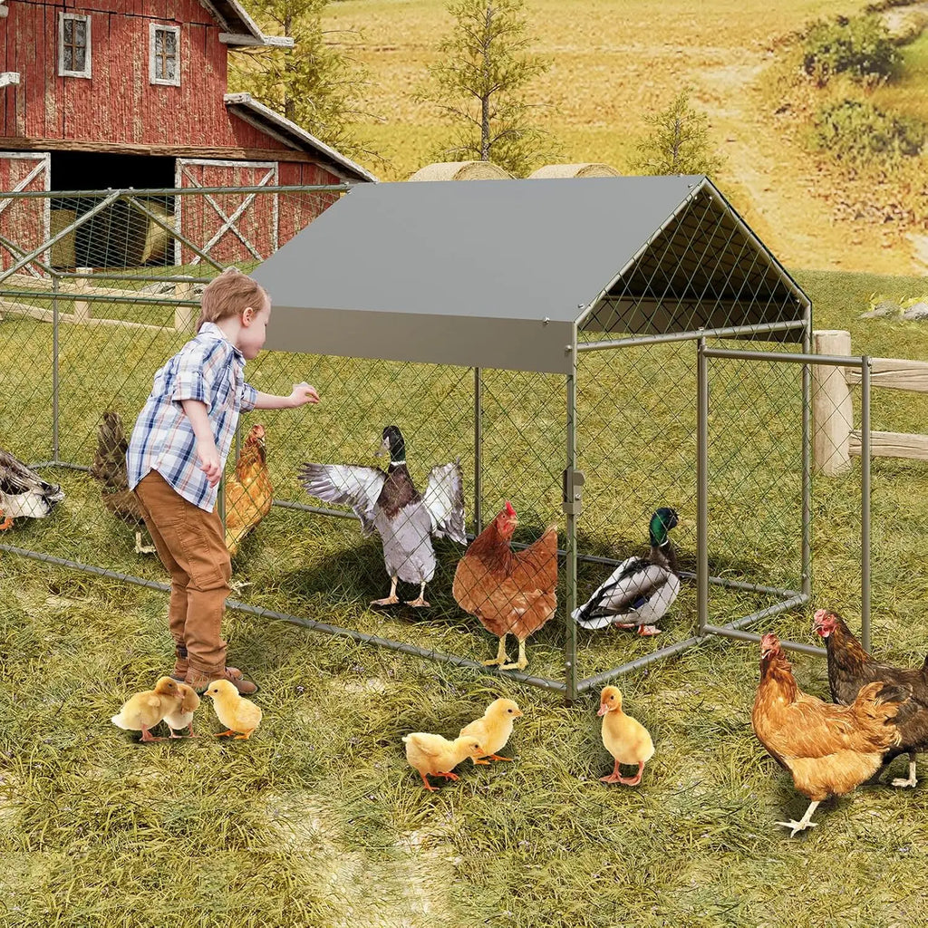 Large Metal Cage w/ 2 Doors and Waterproof Cover for Chicken