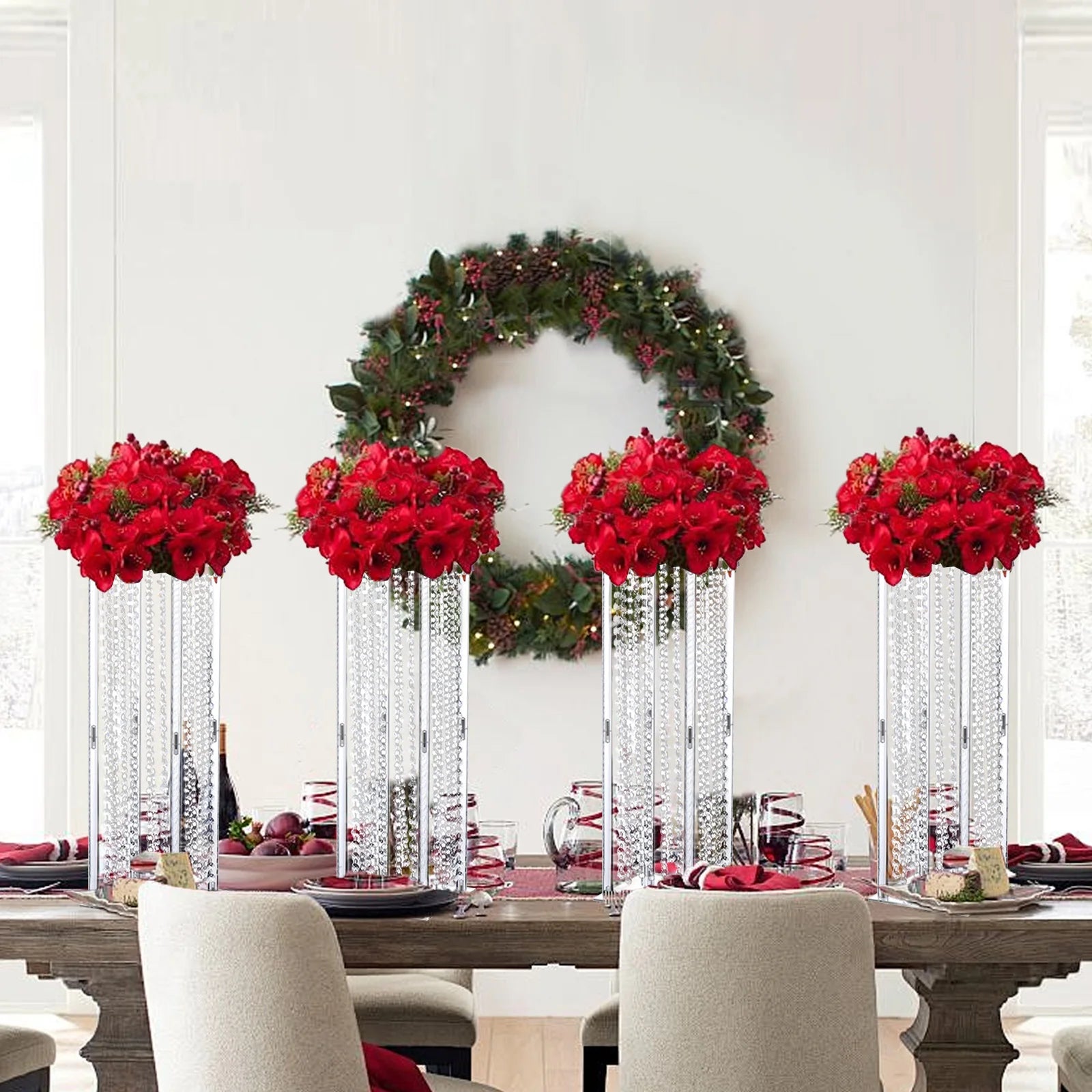 4Pcs Wedding Flower Stand Clear Floor Vase