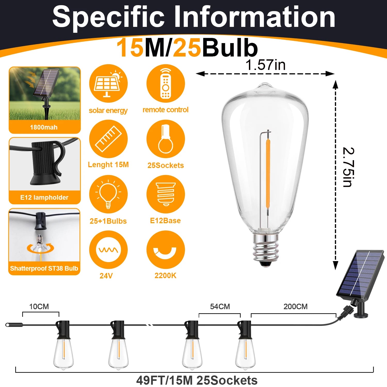 Solar Globe LED String Lights With Remote Control G40