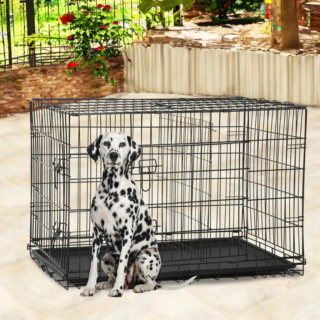 Dog Crate 48" Black Foldable Metal Kennel