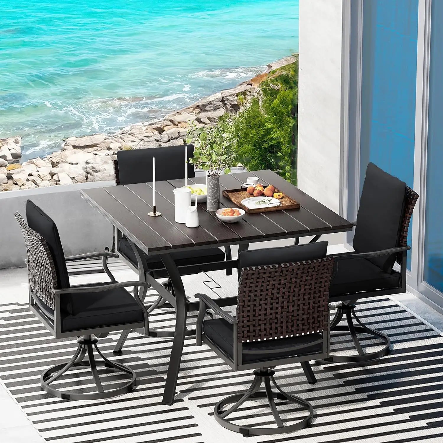 5 Piece Outdoor Patio Dining Set with 4 Swivel Chairs And Table