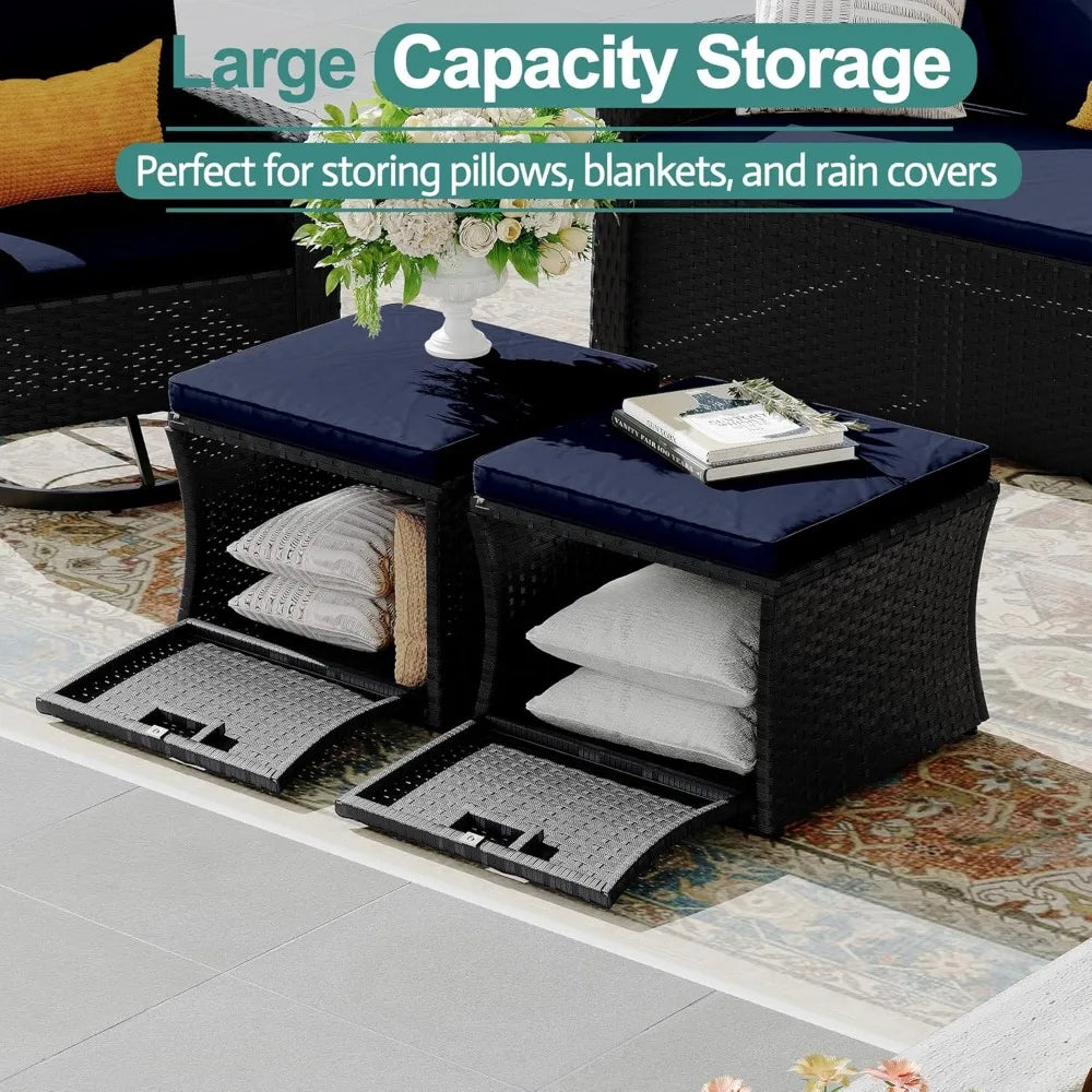 6 Piece Patio Furniture Set Wicker with Swivel & Recline Chairs