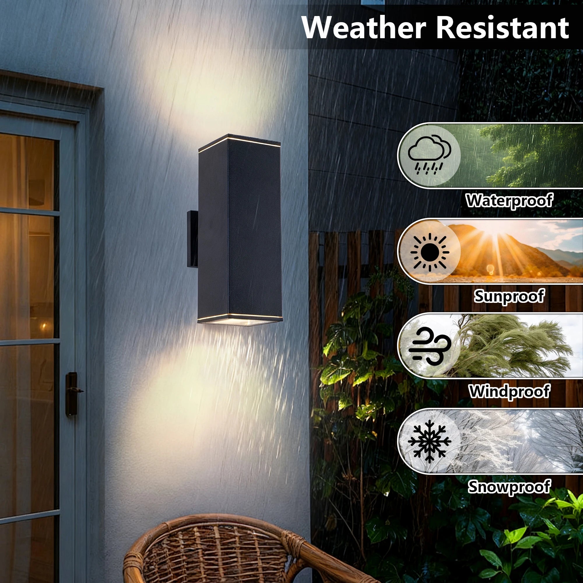 2 Pack Rectangular Outdoor Wall Sconce Light  Dual E26 Base