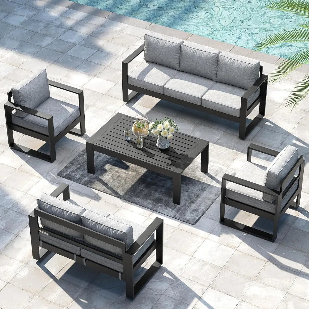 5 Piece Patio Outdoor Furniture Set With Metal Arm Chairs