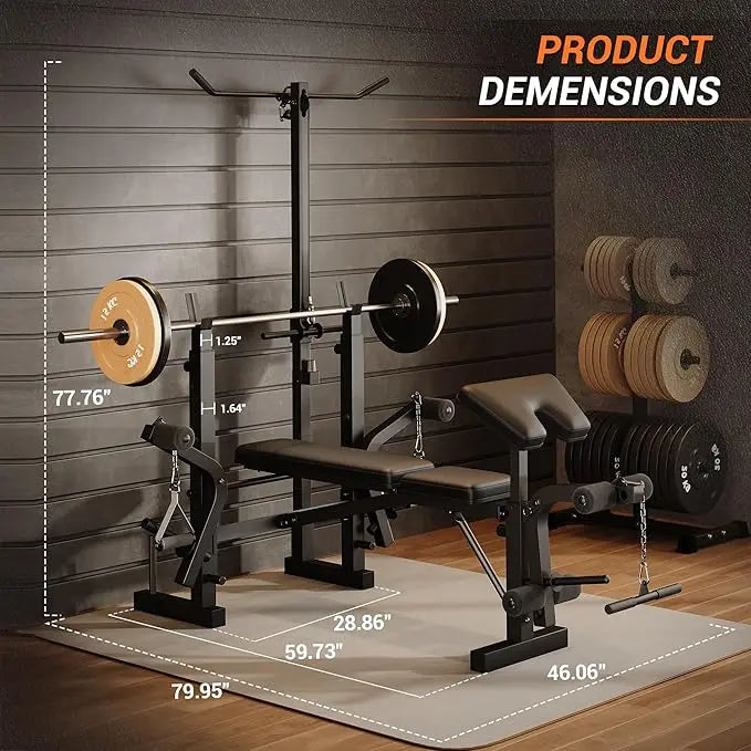 7 IN 1 Weight Bench Set with Squat Rack