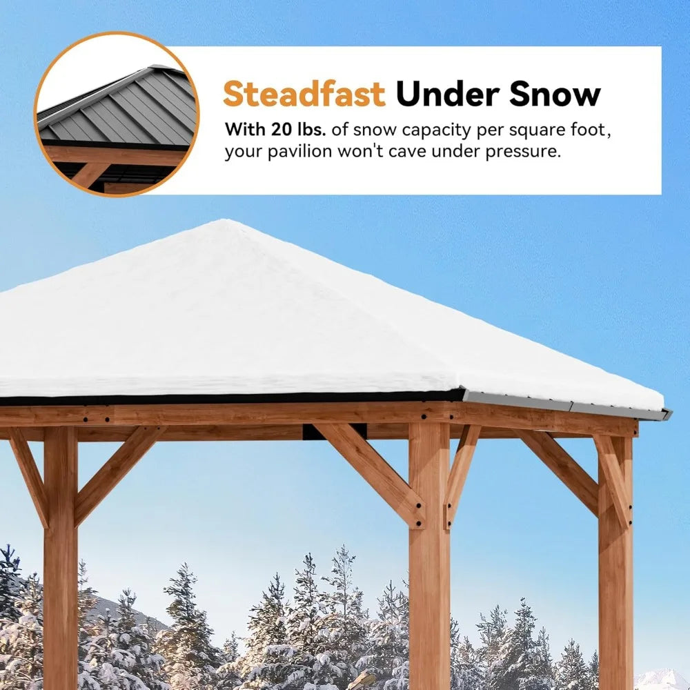 Wood Gazebo 10' x 10'  with Galvanized Steel Hardtop Roof, Cedar Framed